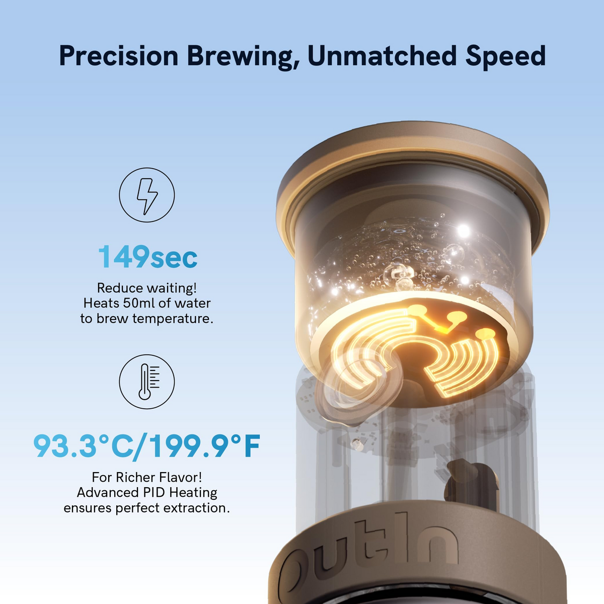 OutIn Mino Space Grey espresso extraction feature